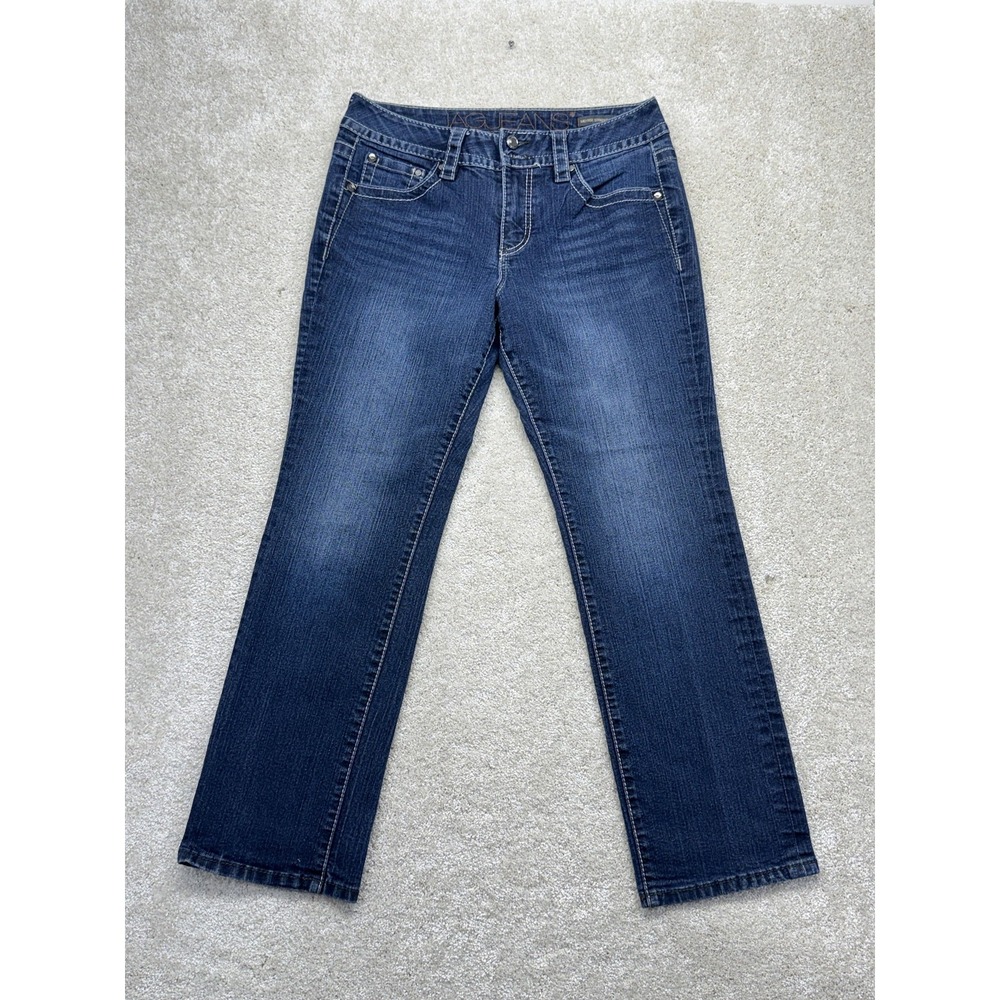 Jag Jeans Jeans Womens 10P Blue Mid‎ Rise Straight Embroidered Rhinestone Denim
